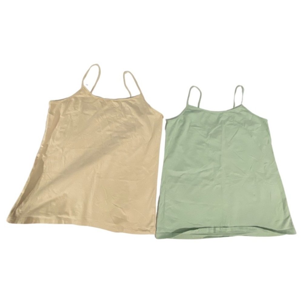 Time and Tru Women's Bundle Green & Cream Spaghetti Strap Tank Top Size XXL